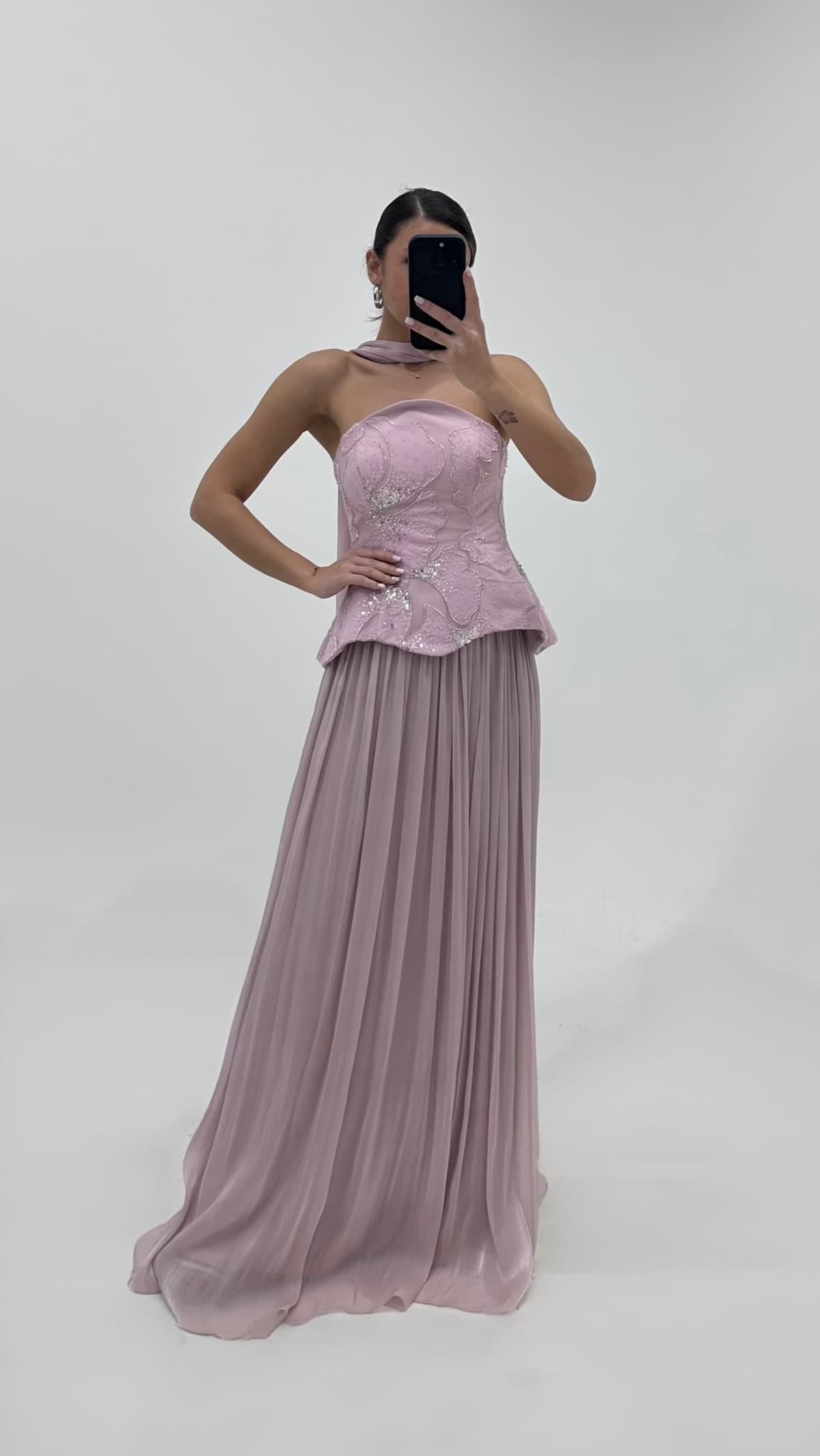 Pudra Peplum Büstiyerli Piliseli Abiye Takım